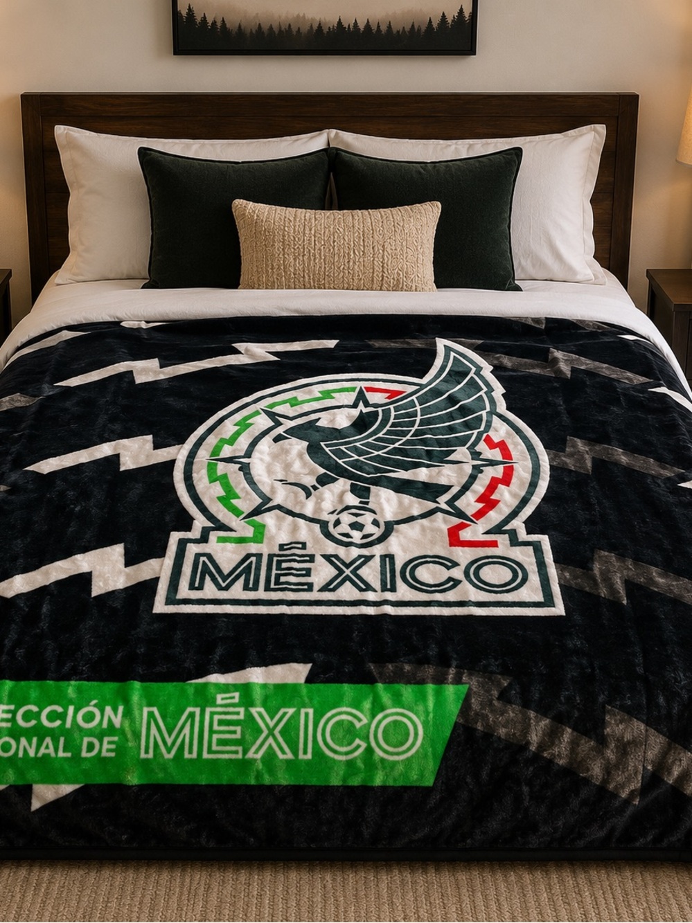 Mexico Themed Plush Throw Blanket - Black & Green